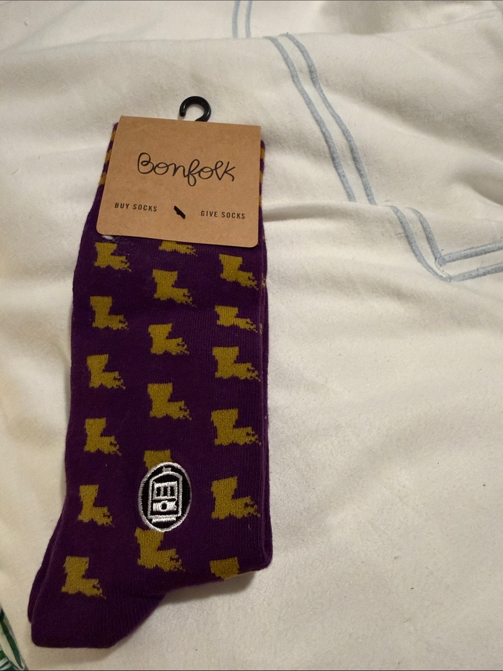 Folk Purple Socks with Purple & Gold State of Louisiana